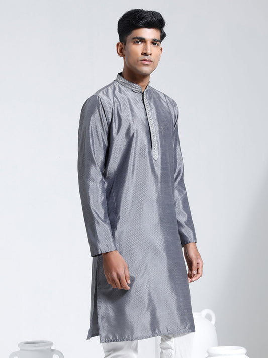 Men's Gray Silk Blend Kurta