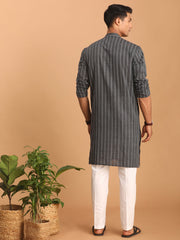 Men's Grey And White Cotton Kurta Pyjama Set