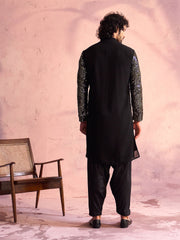 Men's Black Georgette Kurta and Patiala Set