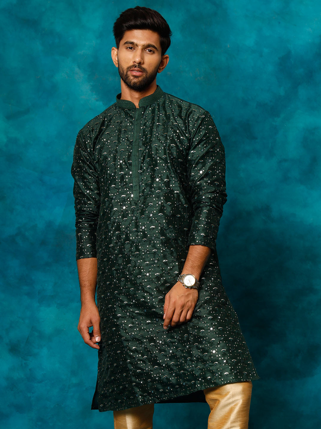 Men's Green Silk Blend Kurta