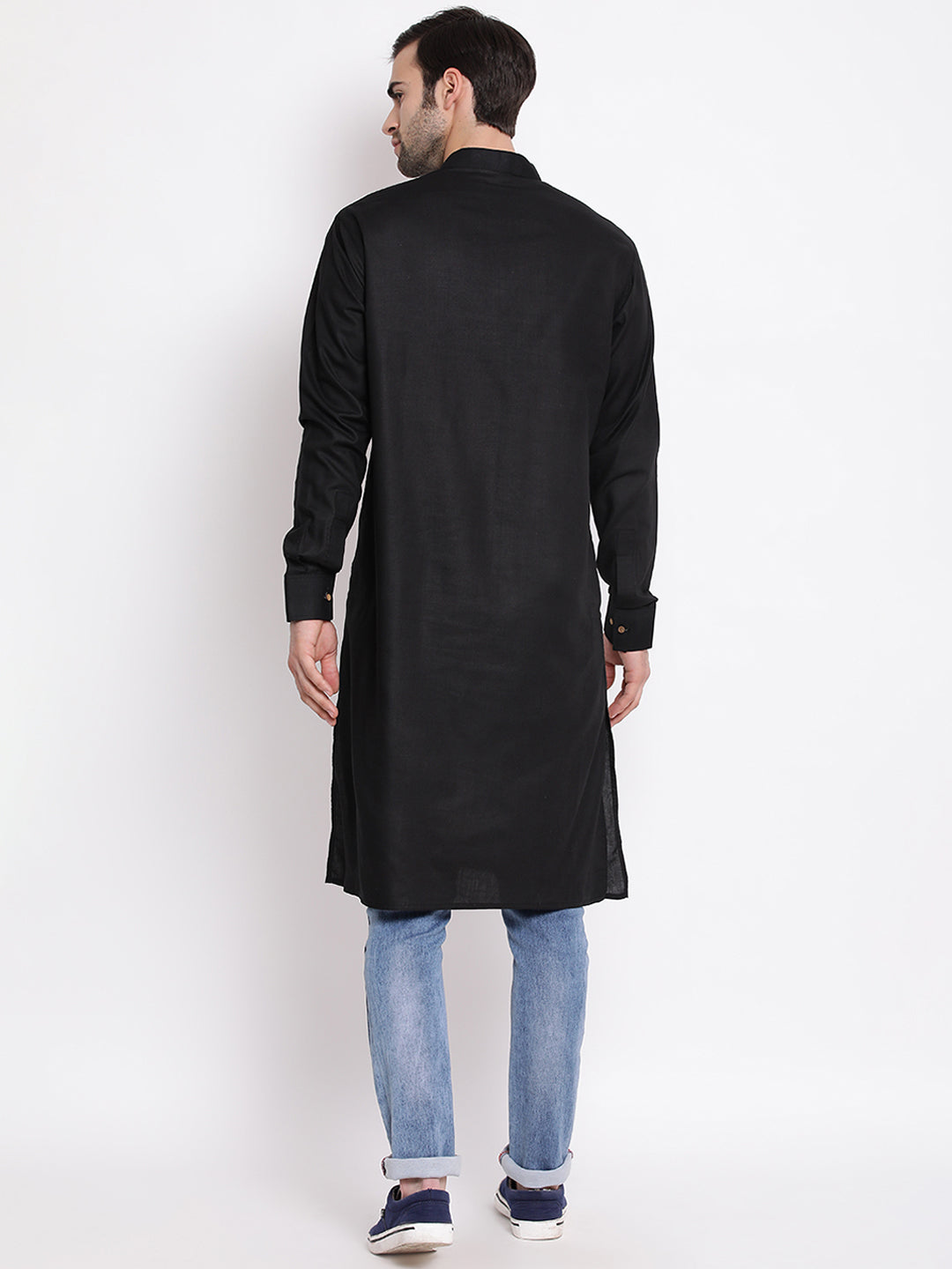 Men's Black Cotton Blend Kurta