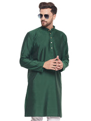 Men Green Silk Blend Kurta