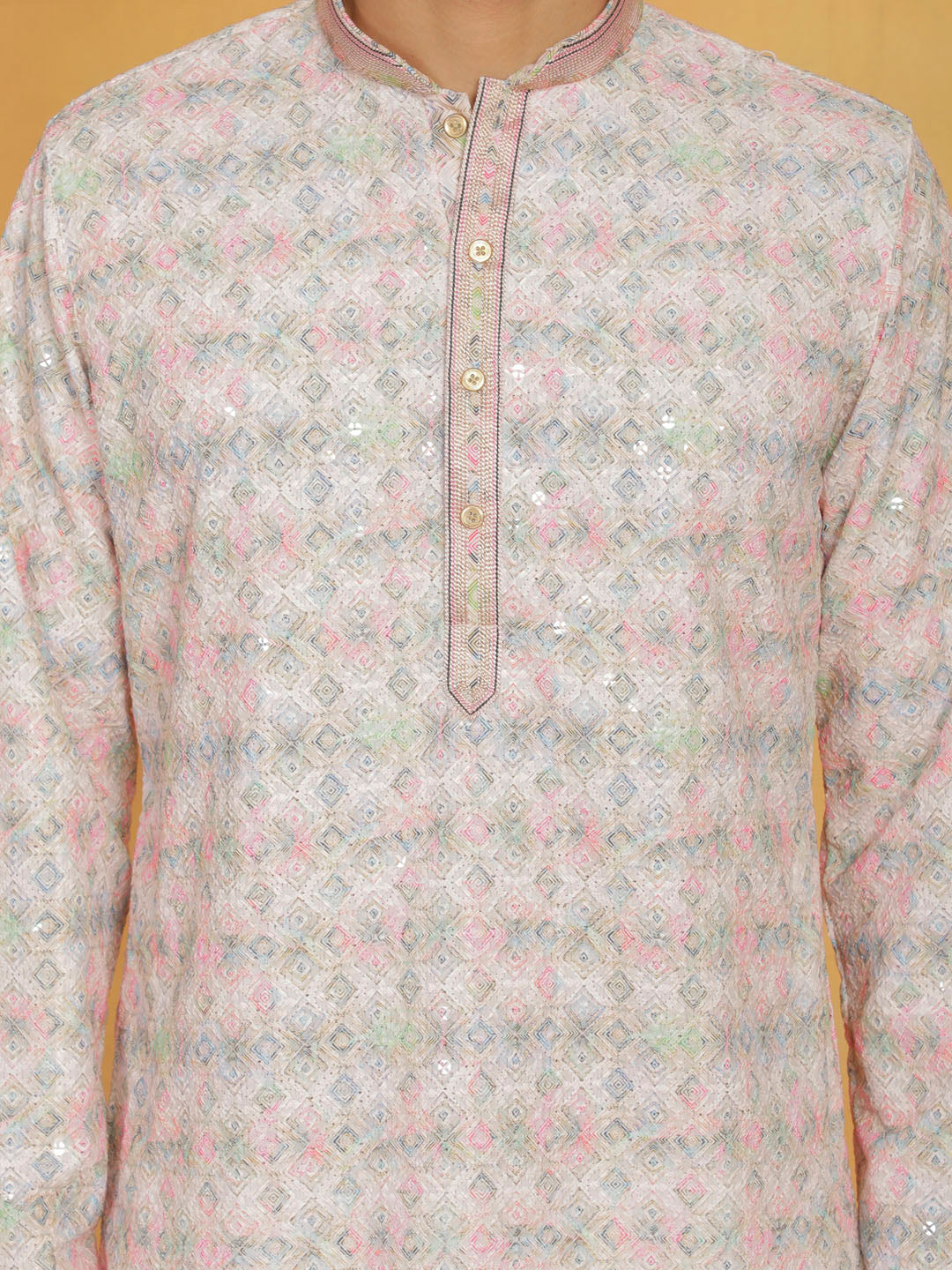 Men's Pink Cotton Blend Kurta