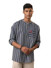 Men's Blue Cotton Short Kurta