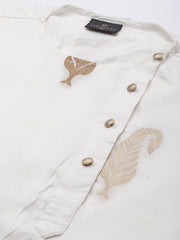 Men's White And Gold Silk Blend Kurta