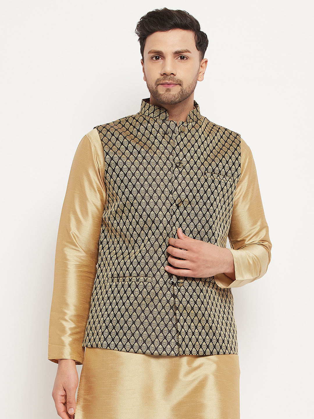 Men's Black Silk Blend Nehru Jacket