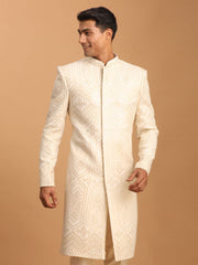 Men's Cream Cotton Blend Sherwani Only Top