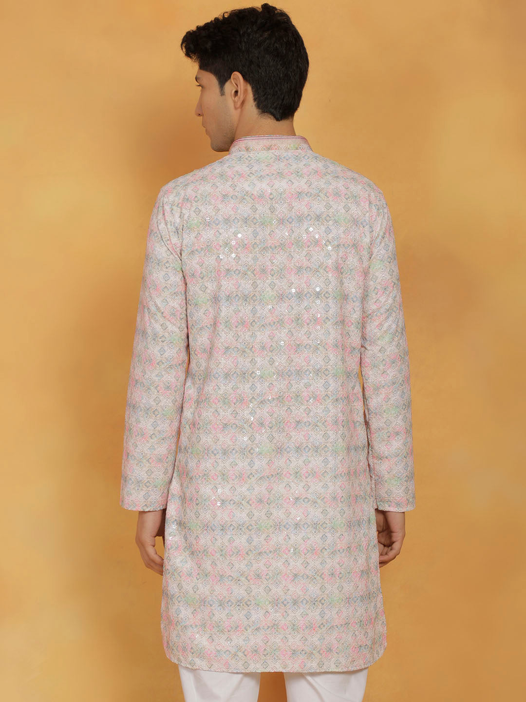 Men's Pink Cotton Blend Kurta