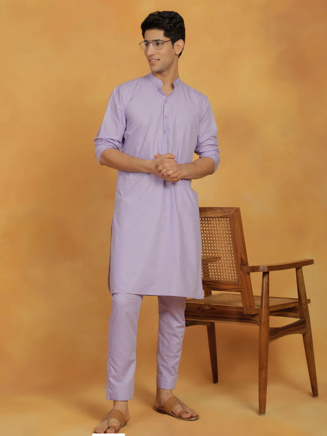 Men's Lavender Cotton Silk Kurta