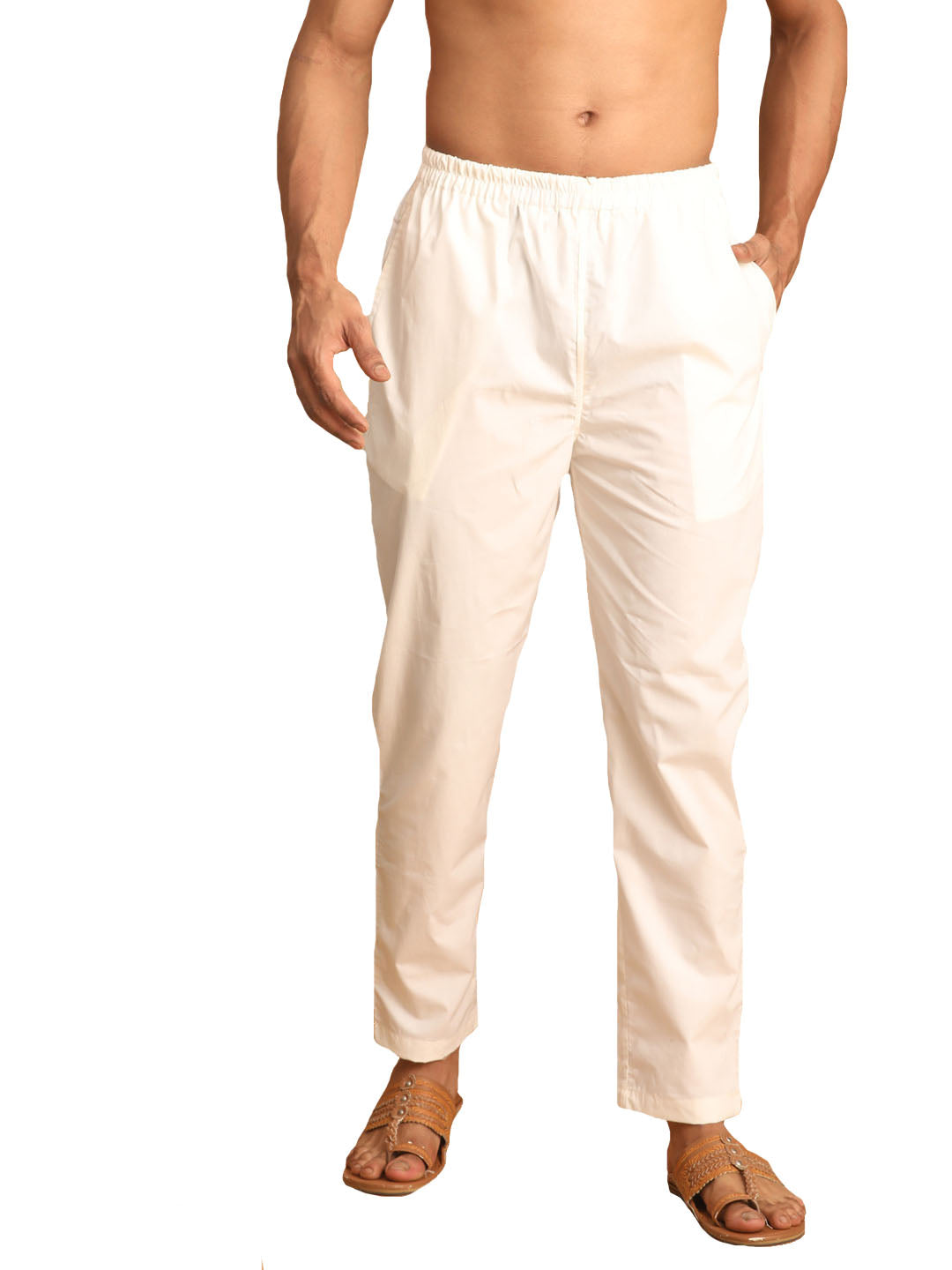 Men's Cream Cotton Pant Style Pyjama