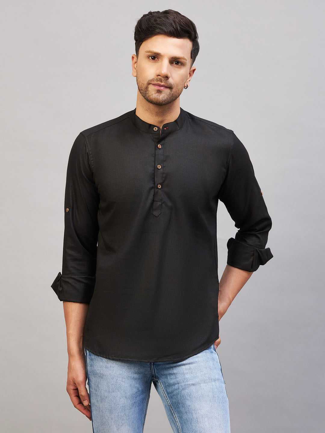 Men's Black Cotton Blend Kurta