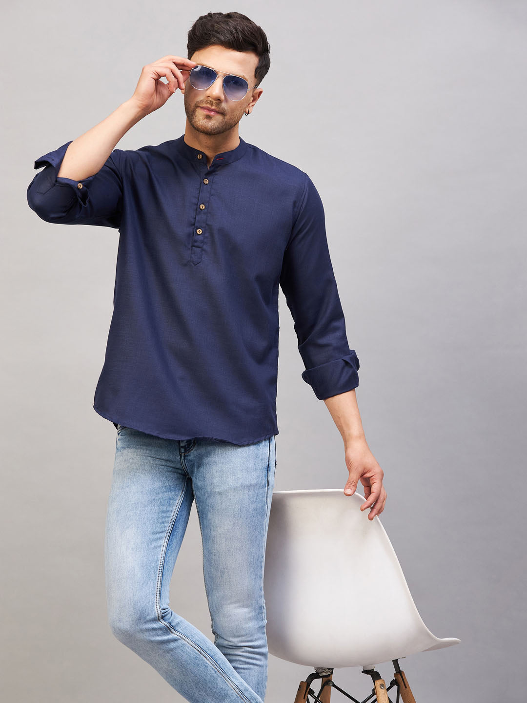 Men's Blue Cotton Blend Kurta