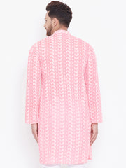 Men's Pink and White Cotton Kurta