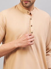 Men's Chiku Brown Cotton Blend Kurta