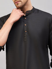 Men's Black Cotton Blend Kurta