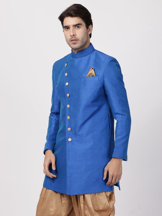 Men's Blue Silk Blend Sherwani Only Top