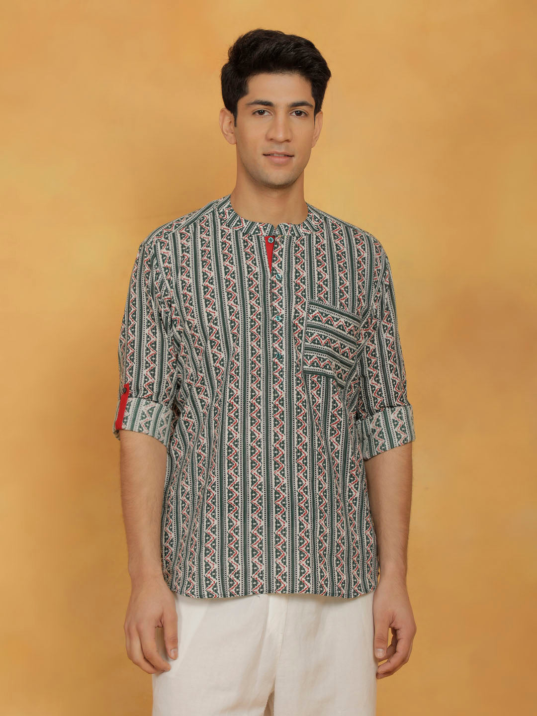 Men's Green Cotton Short Kurta