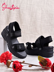 Shoetopia Comfortable  & Sporty Black Sandals For Women & Girls