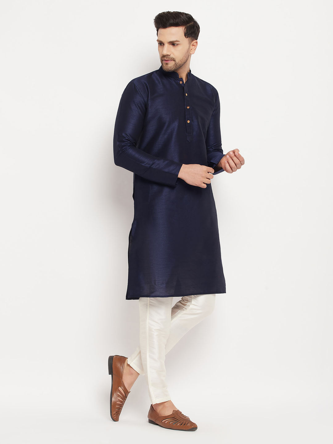 Men's Dark Blue Silk Blend Kurta