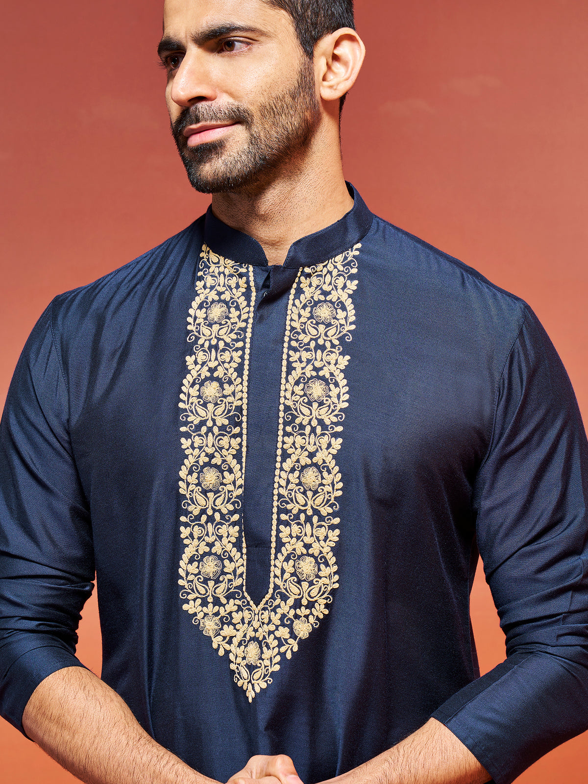 Men's Navy Blue Viscose Kurta And Pyjama Set