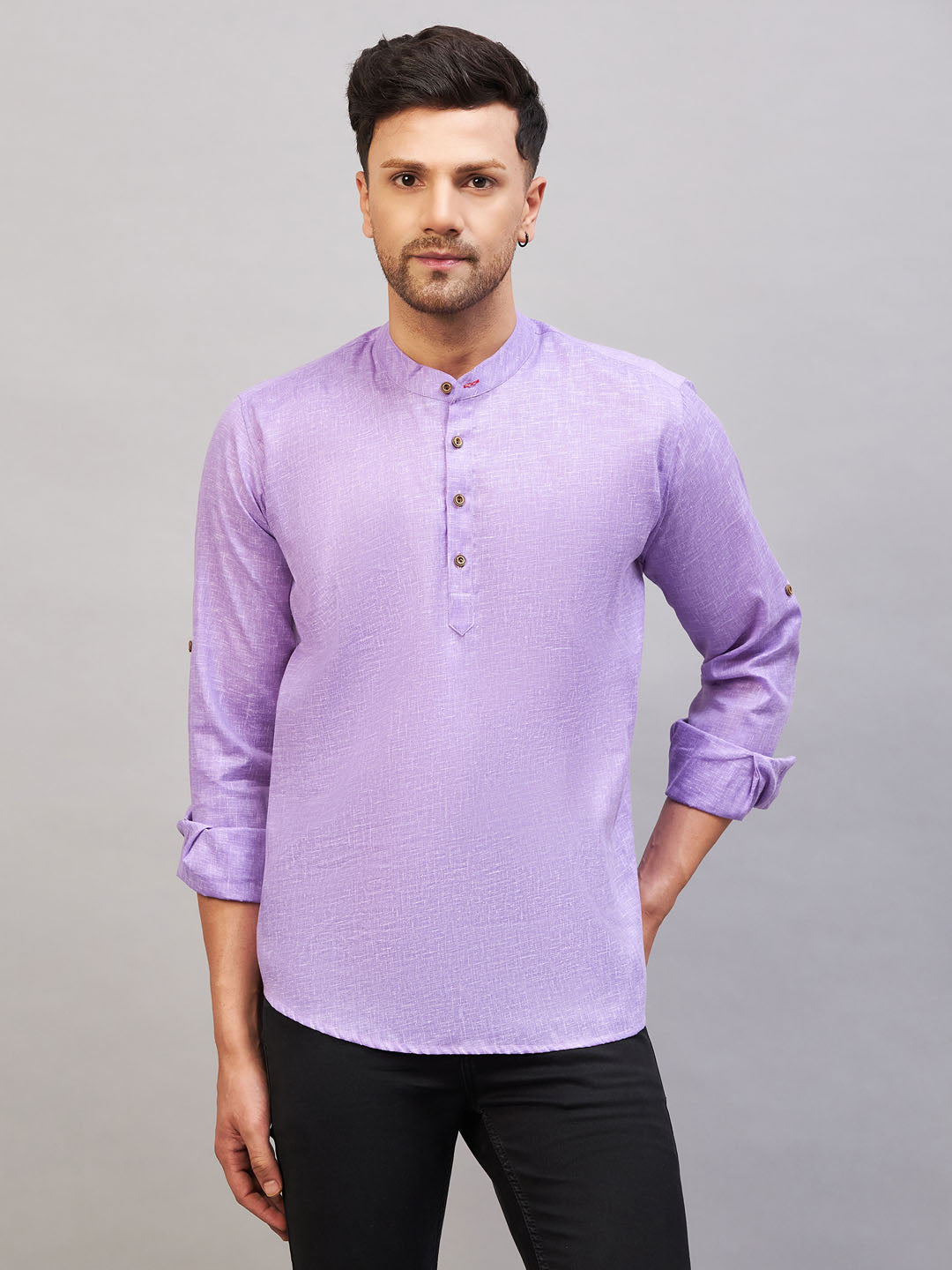 Men's Purple Cotton Blend Kurta