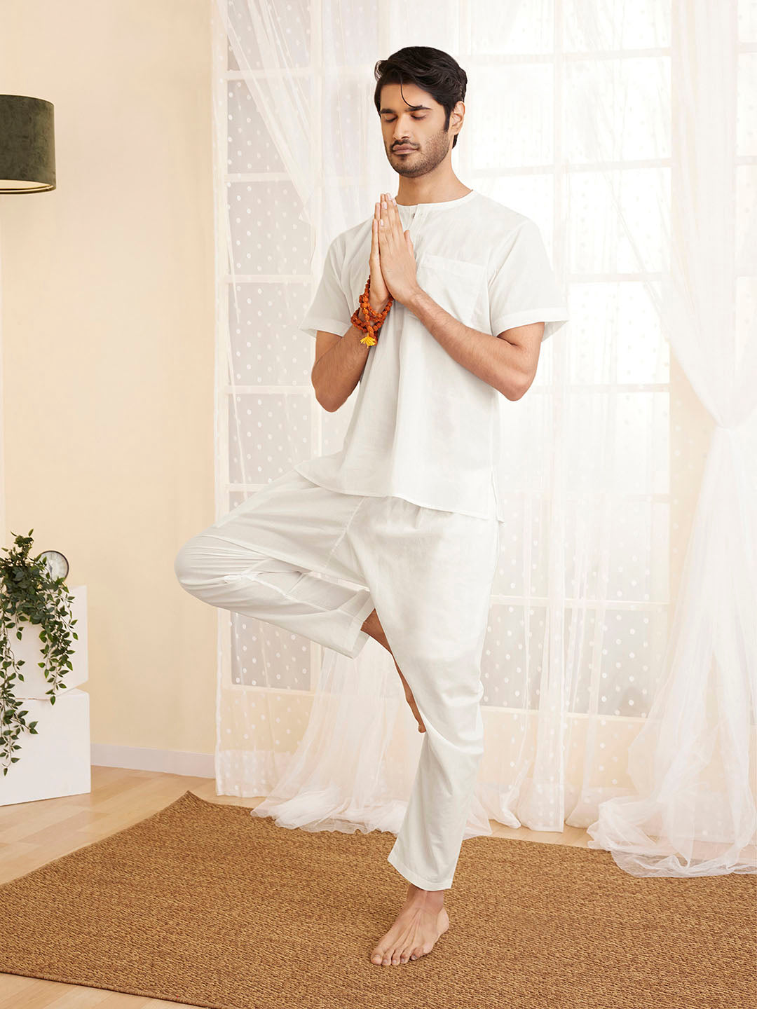 Men's White Cotton Short Kurta