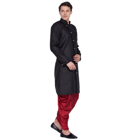 Men's Black Cotton Blend Sherwani Set