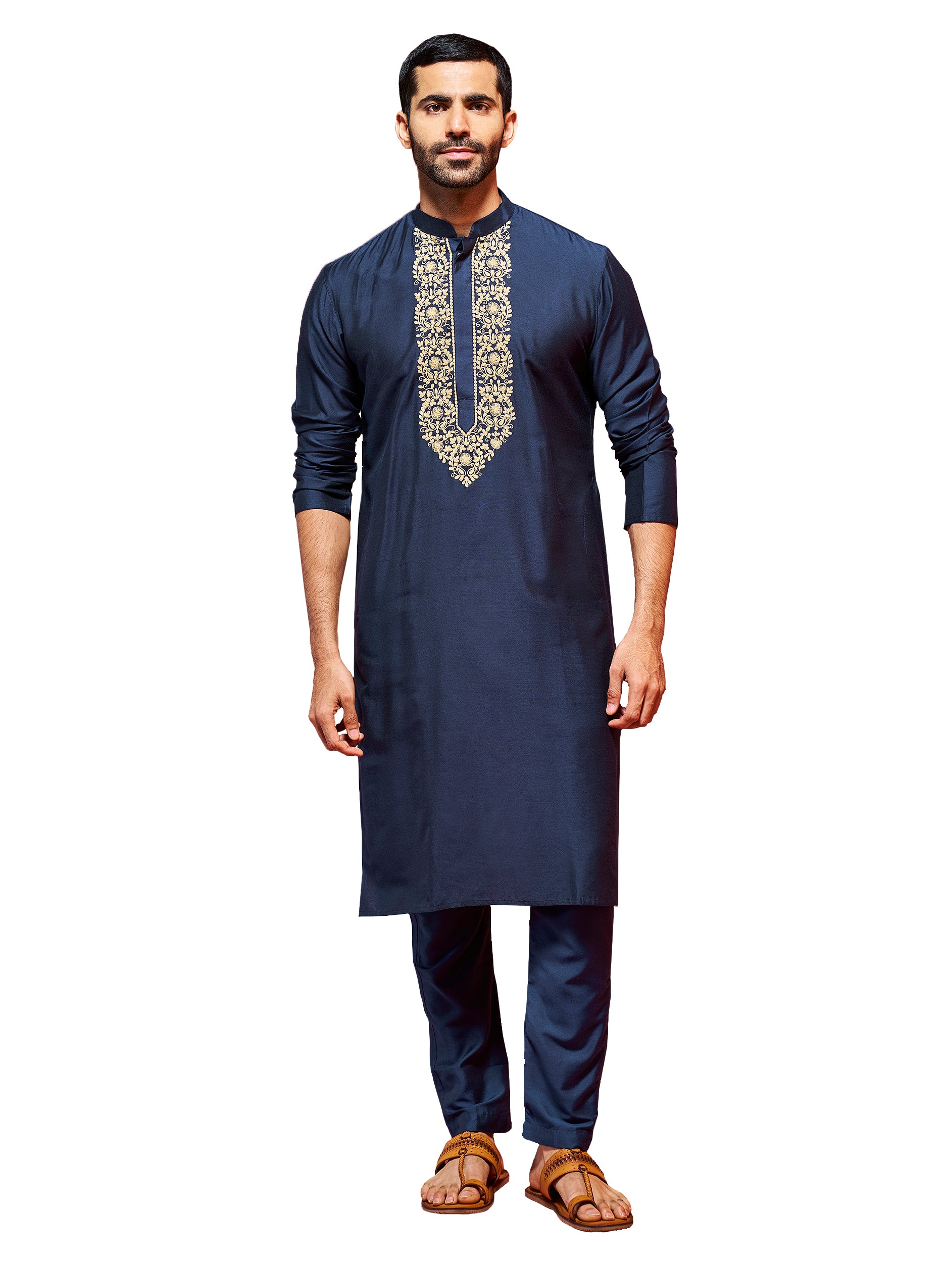 Men's Navy Blue Viscose Kurta And Pyjama Set