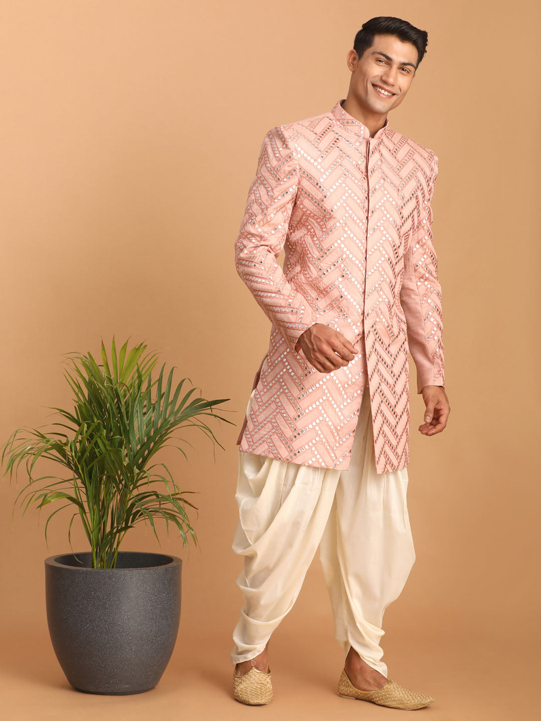 Men's Pink Silk Blend Sherwani Only Top