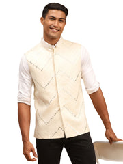 Men's Cream Mirror Work Nehru Jacket