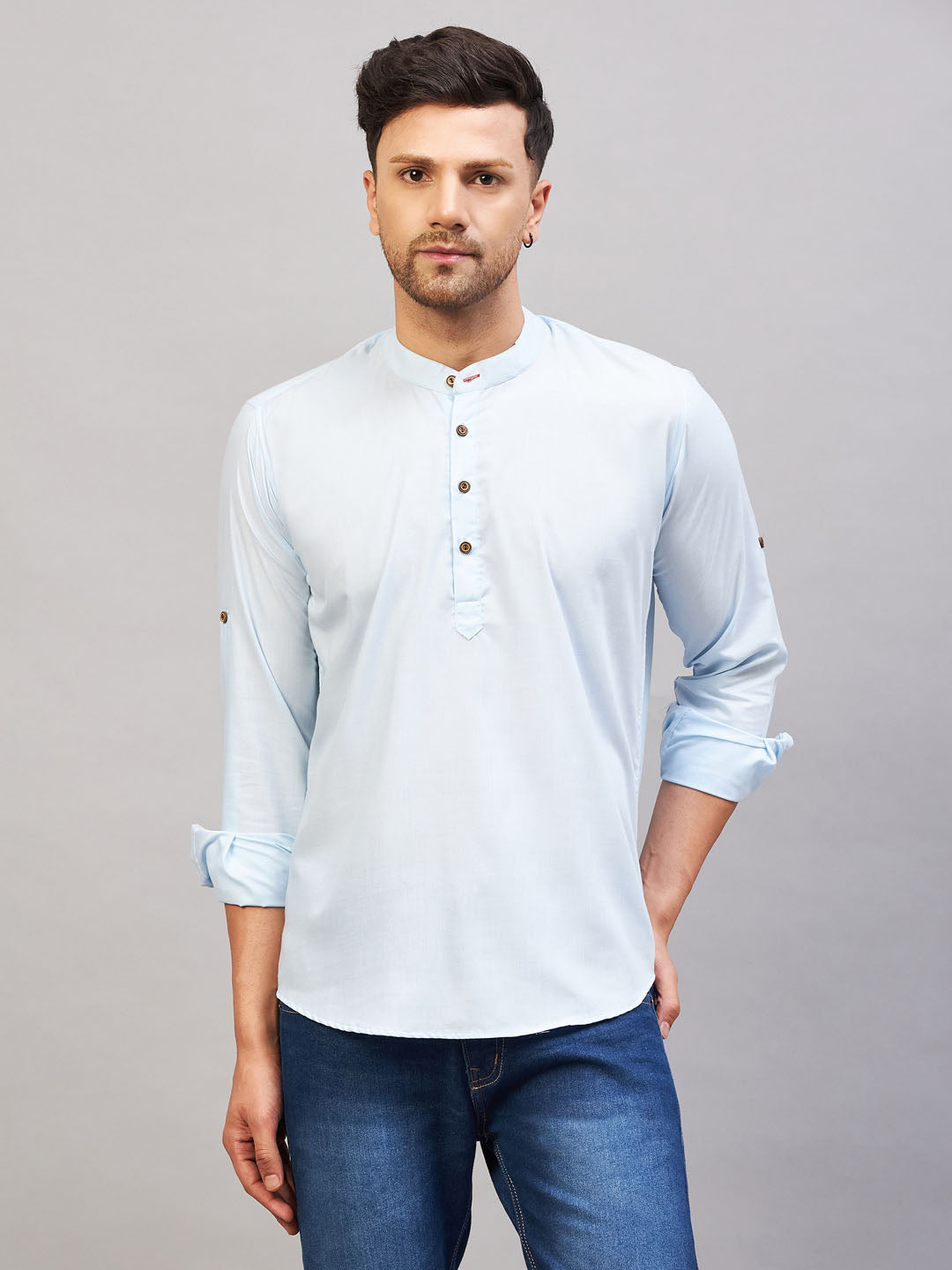 Men's Aqua Cotton Blend Kurta