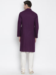 Men's Purple Cotton Linen Blend Kurta Pyjama Set