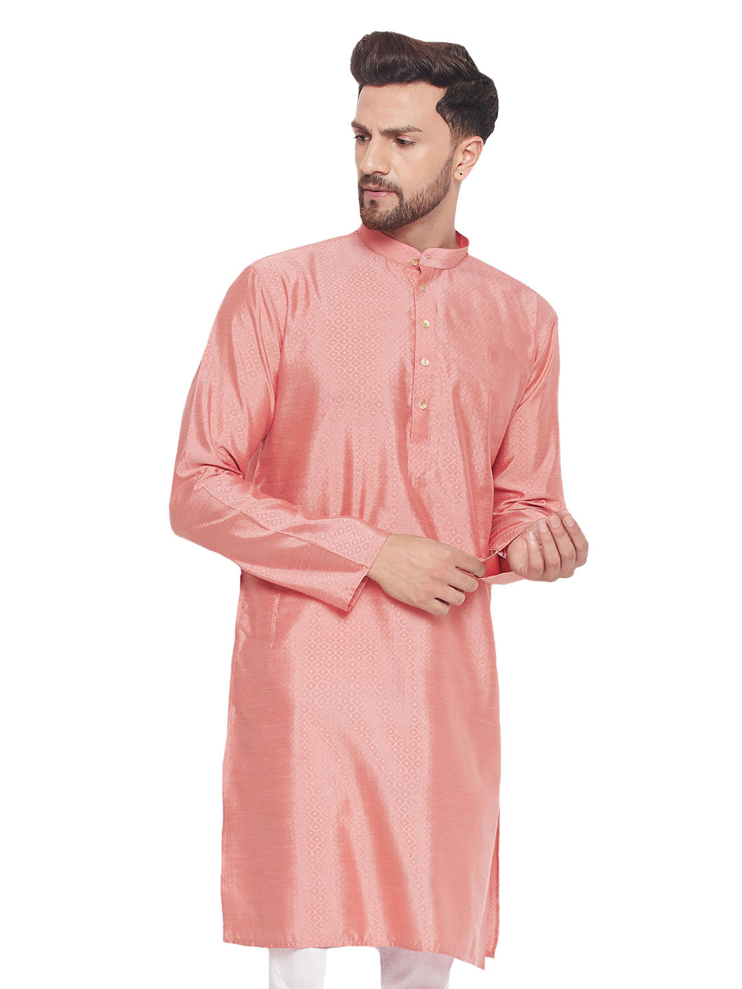 Men Pink Silk Blend Kurta