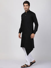 Men Black Cotton Cotton Satin Kurta