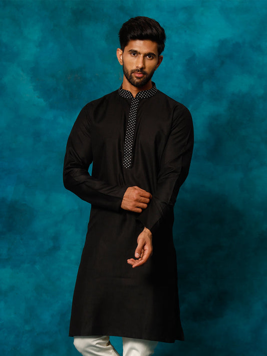 Men's Black Cotton Blend Kurta