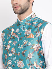 Men's Turquoise Silk Blend Nehru Jacket