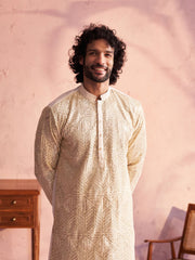 Men's Cream Georgette Kurta and Patiala Set