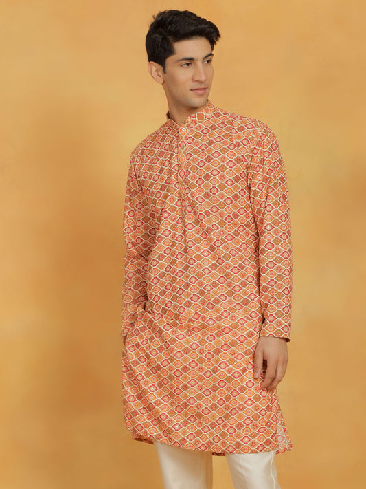 Men's Orange Maslin Kurta