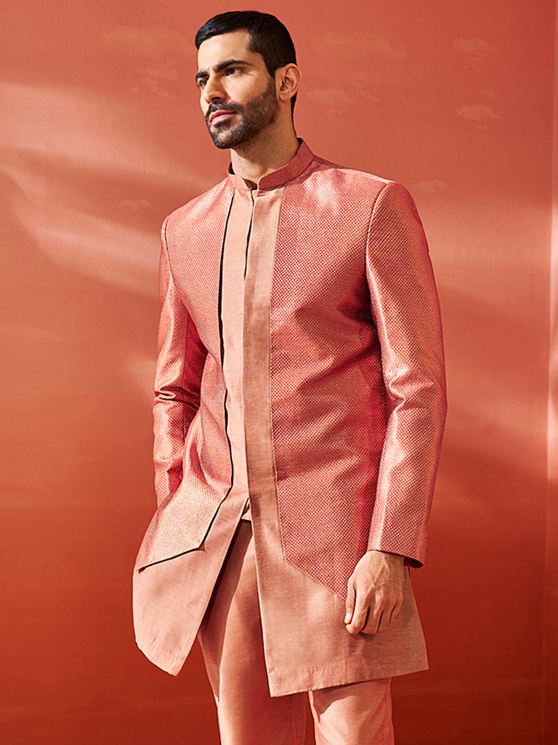 Men's Rust Silk Blend Sherwani Only Top