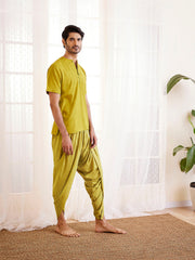 Men's Olive Green And Green Cotton Kurta And Dhoti Set