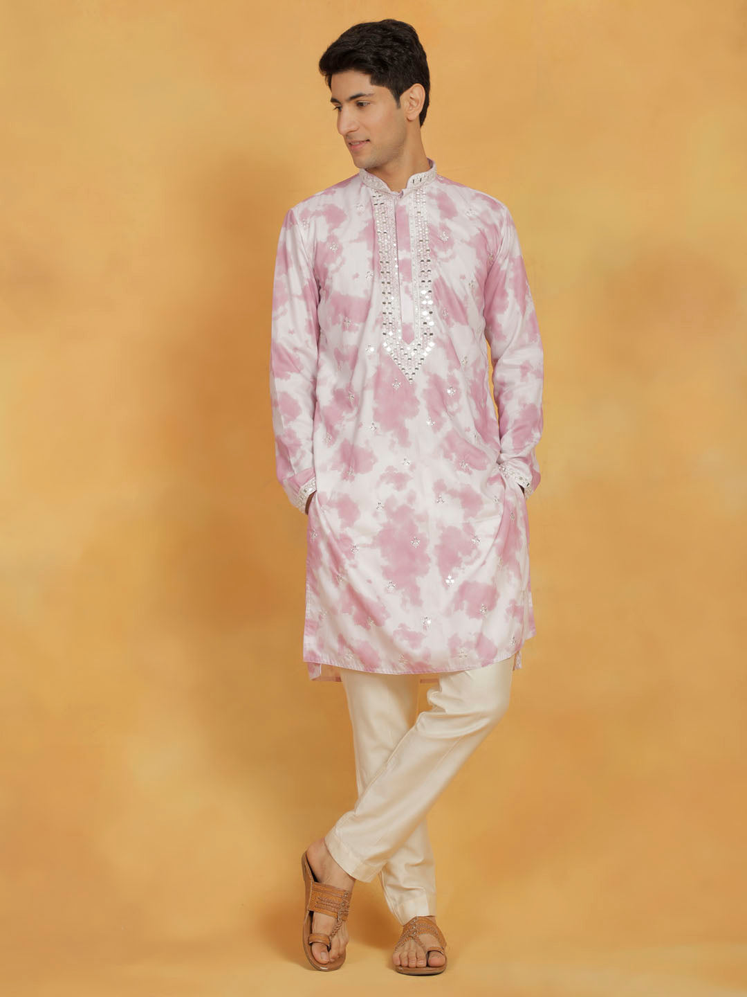 Men's Pink Cotton Blend Kurta