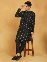 Men's Black Cotton Blend Kurta And Pyjama Set