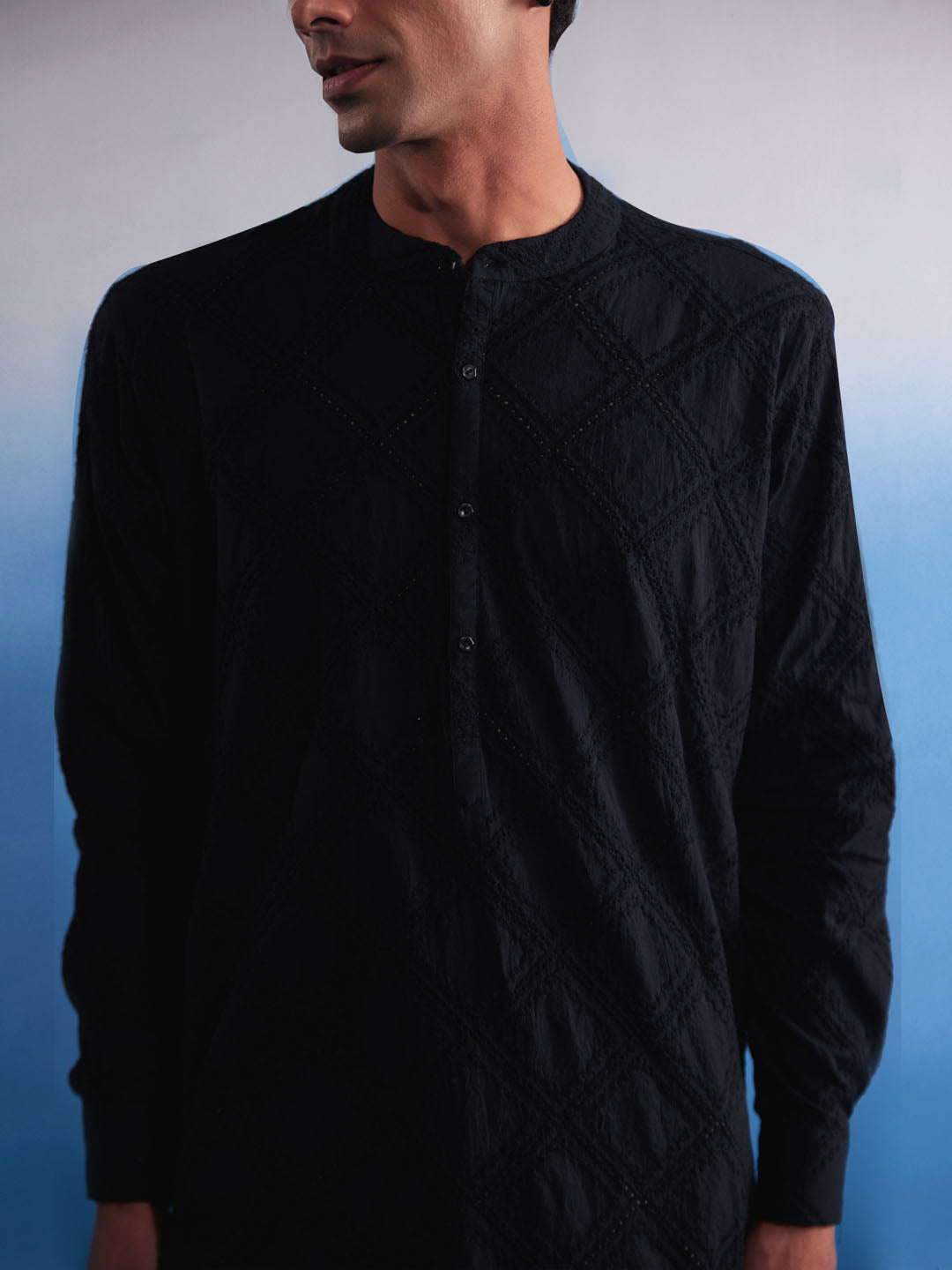 Men's Black Cotton Kurta