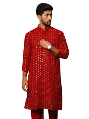 Men's Maroon Georgette Kurta