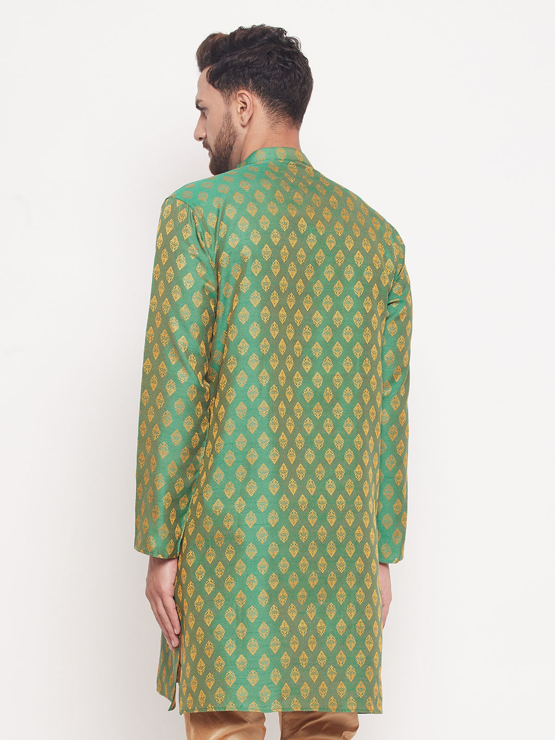 Men Green Silk Blend Kurta