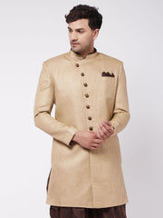 Men's Beige Polyester Lurex Blend Sherwani Only Top