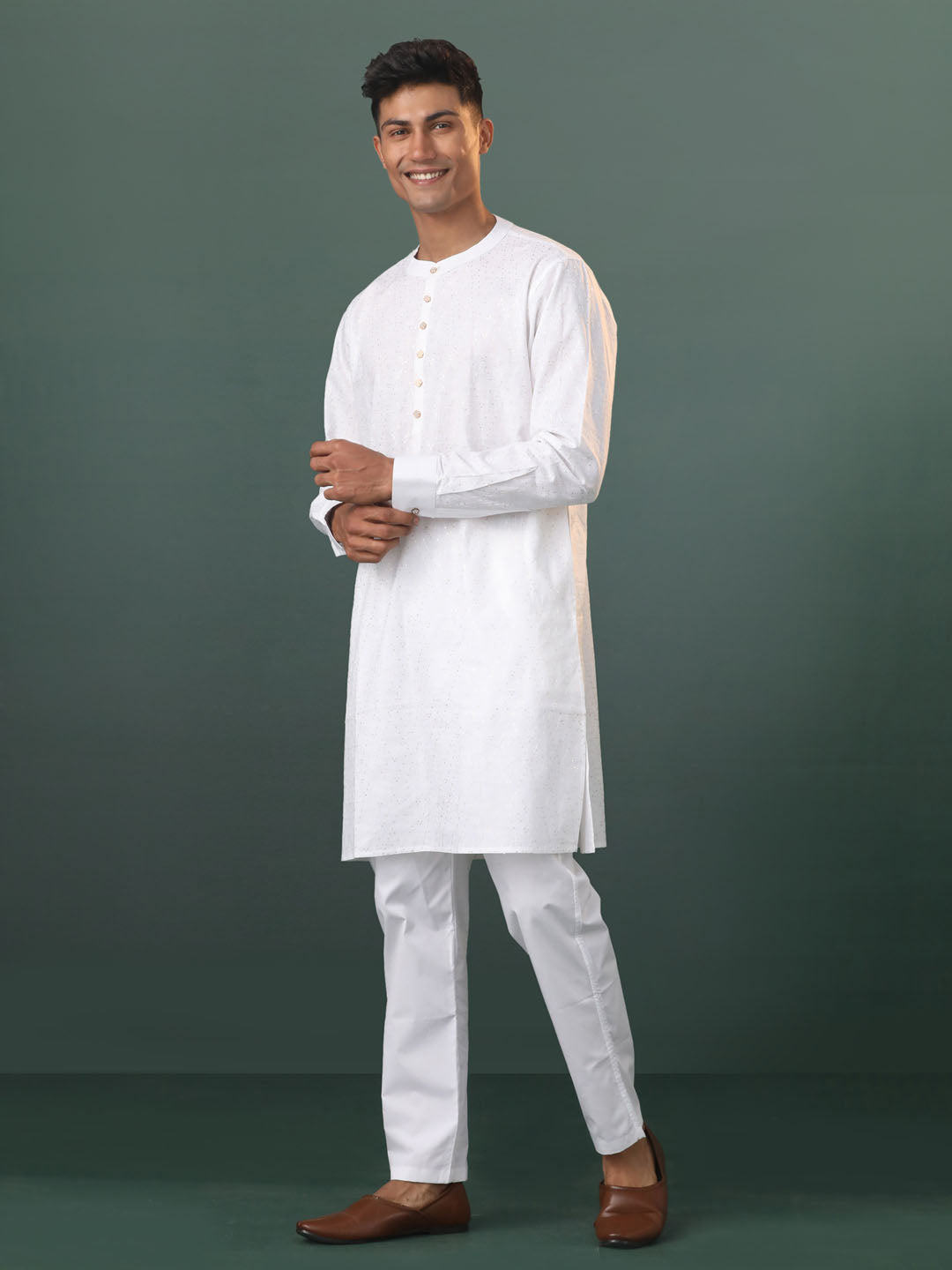 Men's White Cotton Kurta Pyjama Set