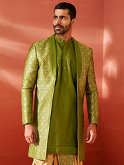 Men's Green Silk Blend Sherwani.