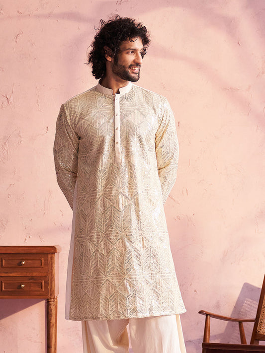 Men's Cream Georgette Kurta