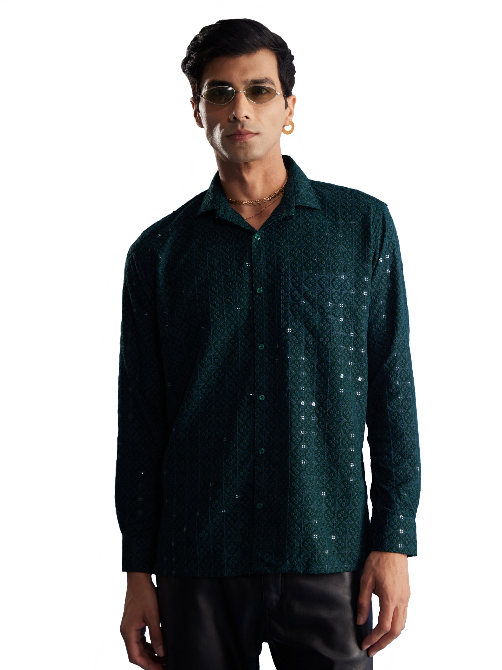 Men's Green Rayon Ethnic Shirt